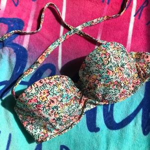 Floral bikini top with gold foil